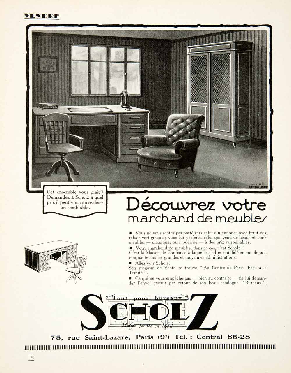 1926 Ad Scholz Office Furniture 75 Rue Saint-Lazare Paris Desk Cabinet VEN4