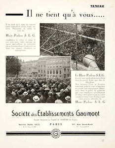 1926 Ad Gaumont Loudspeakers Crowd Public Address System 57 Rue Saint-Roch VEN4