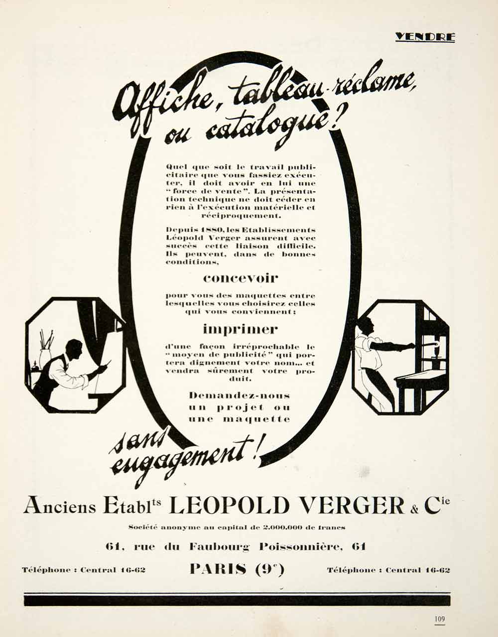 1926 Ad Leopold Verger 61 Rue Faubourg Poissonniere Paris Advertising VEN4