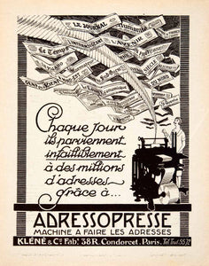 1926 Ad Adressopresse Addressograph Klene 38 Rue Condorcet Paris Machine VEN4