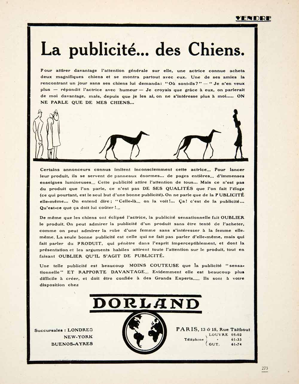 1926 Ad Dorland 13 Rue Taitbout Paris Advertising Agency France Publicity VEN4