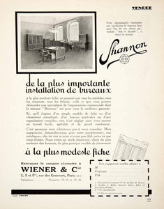 1926 Ad Shannon Wiener 3 Rue Des Goncourt Paris Filing Cabinet Office VEN4