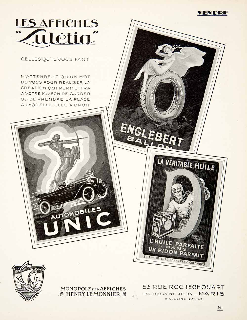 1926 Ad Lutetia Advertising Agency 53 Rue Rochechouart Paris Englebert VEN4