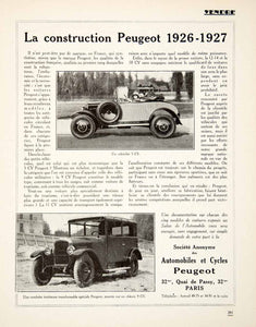 1926 Ad Peugeot Autombile 32 Quai Passy Paris CV Model Car Voiture VEN4
