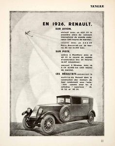 1926 Ad Renault Automobile CV Voiture Make Model Car Aeroplane Motor French VEN4