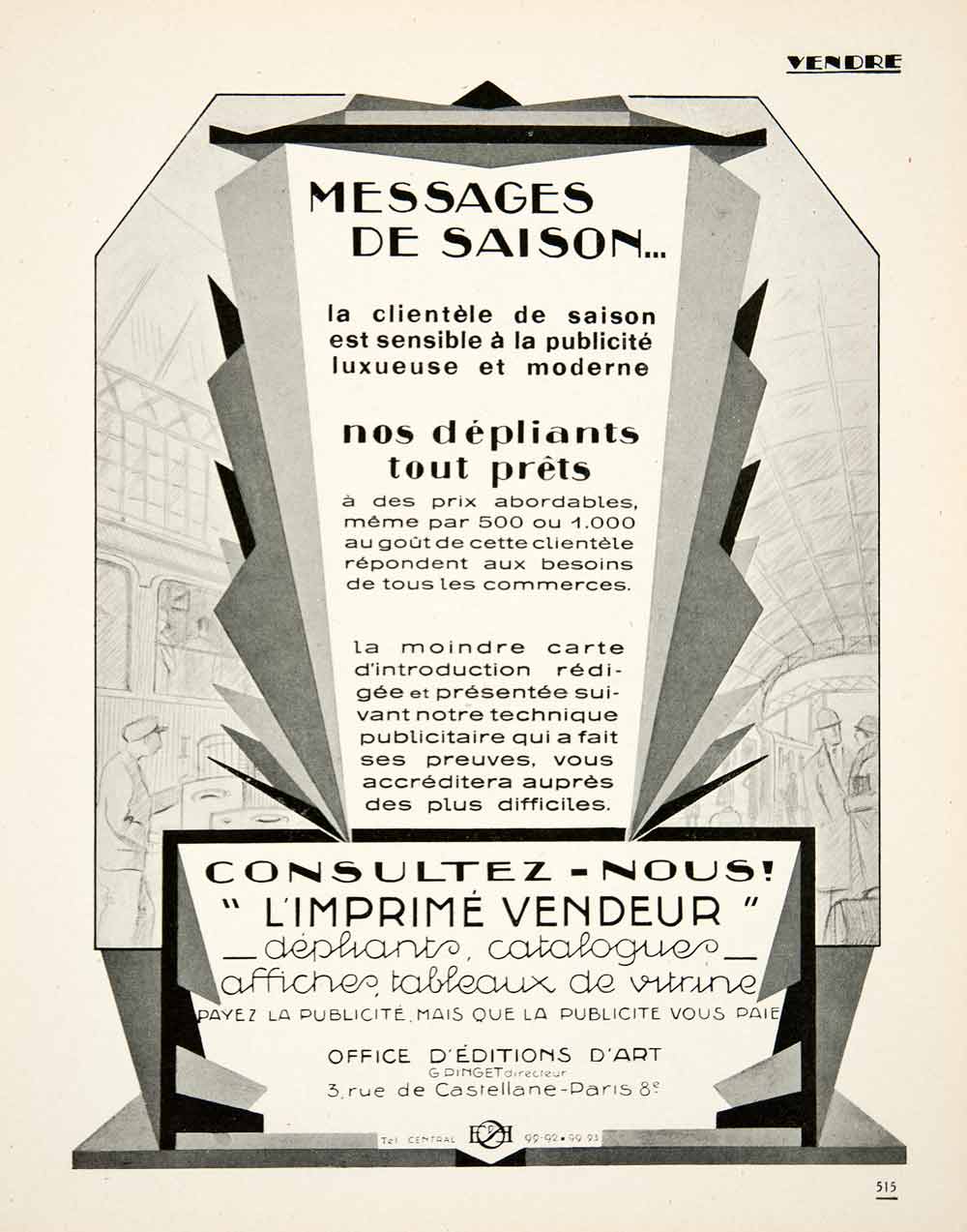 1926 Ad Office D'Editions D'Art 3 Rue Castellane Paris G Pinget Advertising VEN4
