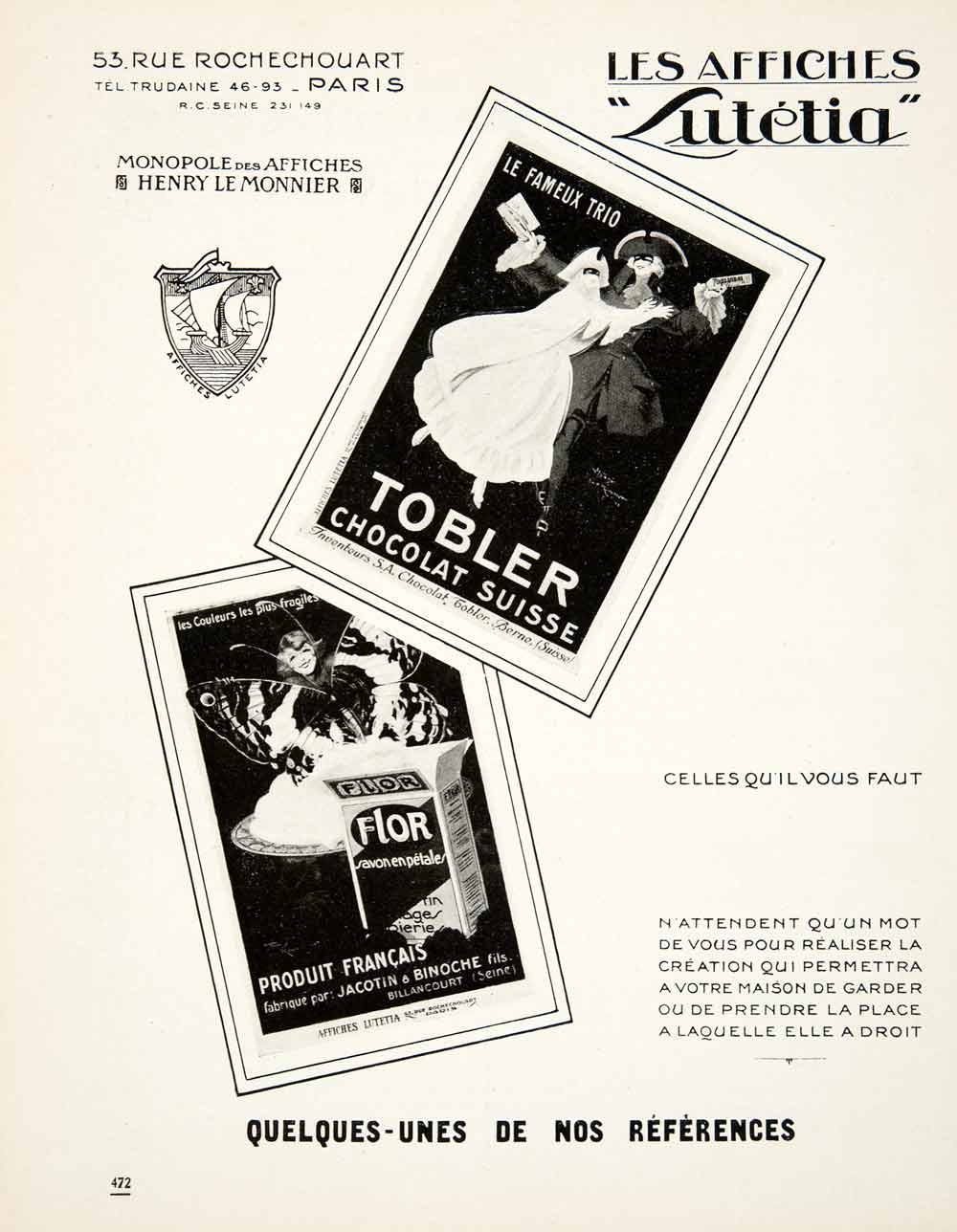 1926 Ad Lutetia Henry Le Monnier 53 Rue Rochechouart Paris Advertising VEN4