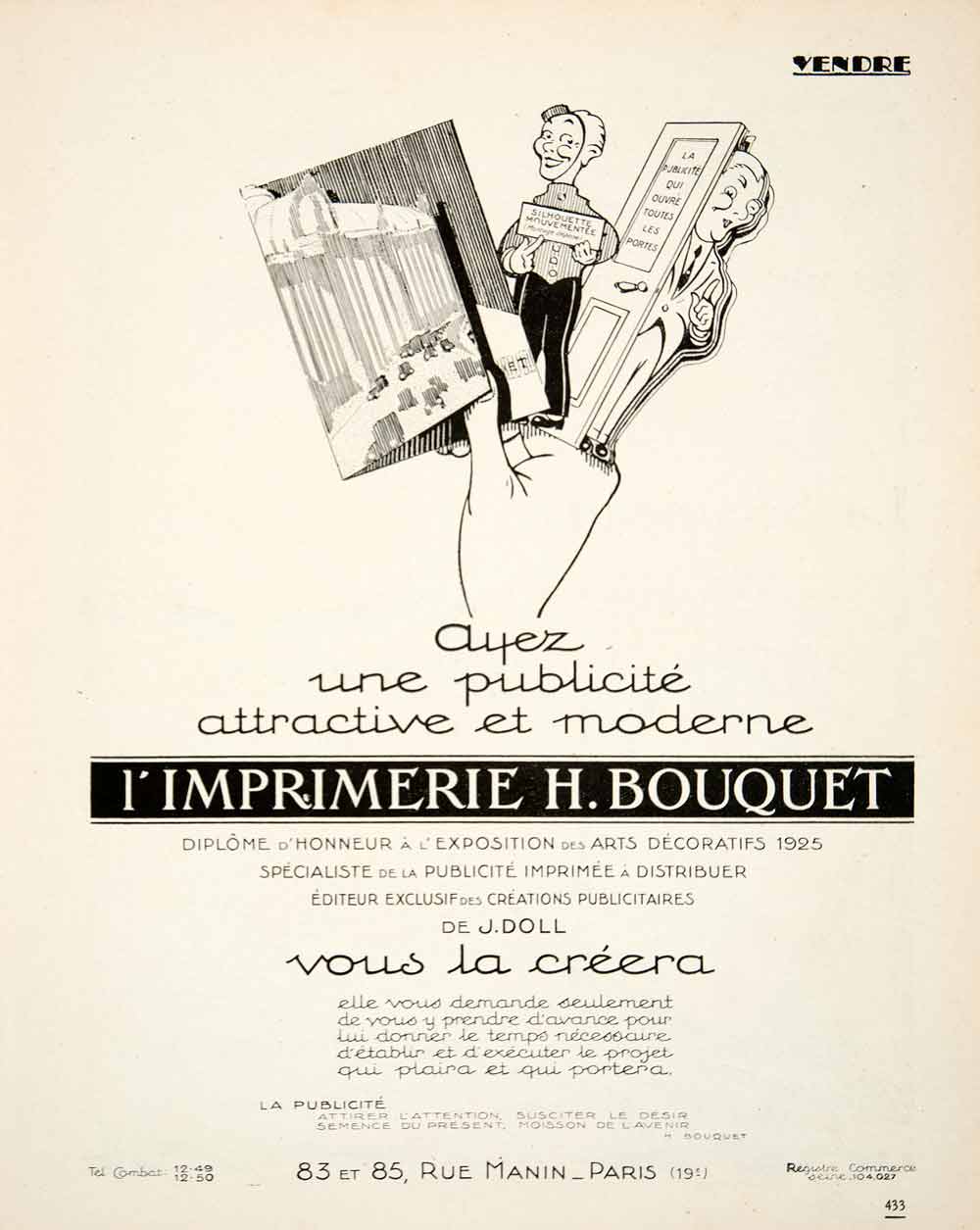 1926 Advert Printing Press H Bouquet Advertising Firm J Doll 83 Rue Manin VEN4
