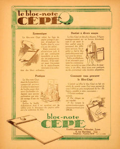 1925 Lithograph Ad Bloc-Note Cepe Peloissier 6 Rue Barreme Notepad VEN4