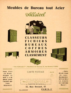 1925 Lithograph Ad Allsteel 15 Rue Drouot Paris Office Furniture National VEN4