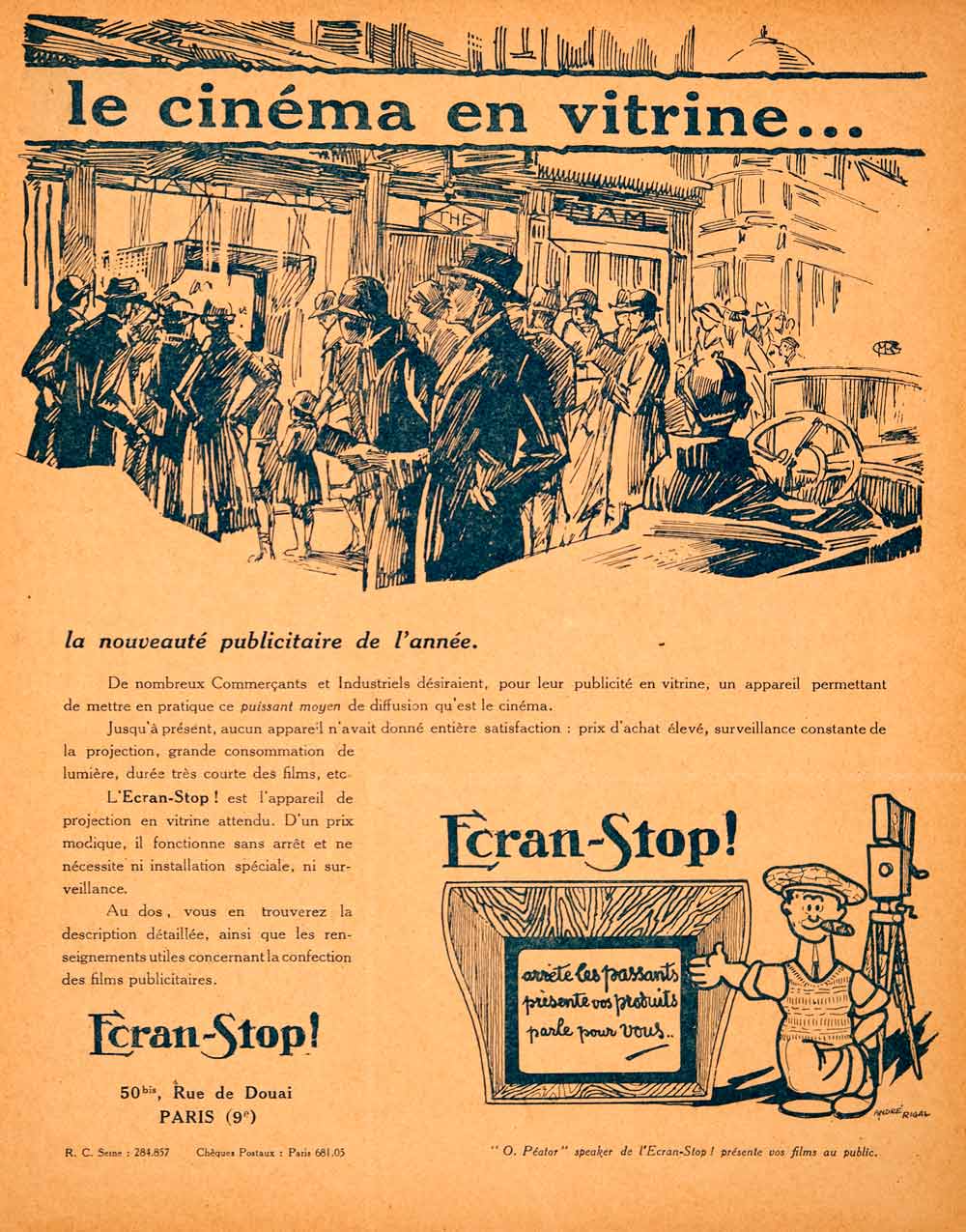 1926 Lithograph Ad Ecran-Stop 50 Rue Douai Paris Window Advertising Film VEN4