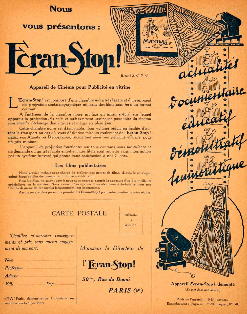 1926 Lithograph Ad Ecran-Stop 50 Rue Douai Paris Window Advertising Film VEN4