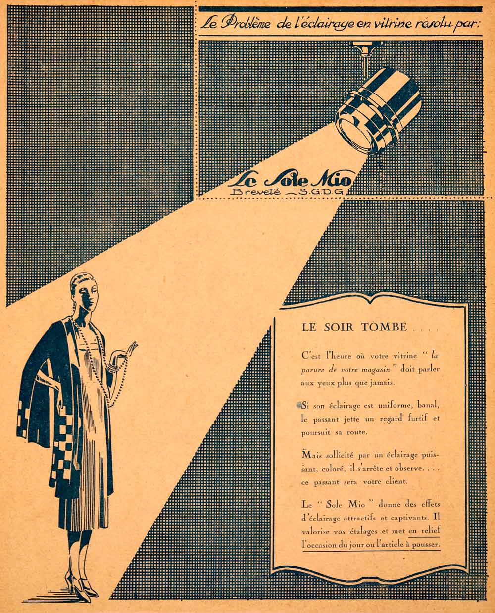 1926 Lithograph Ad Sole Mio Spotlight Advertising Store 16 Rue Roussel VEN4