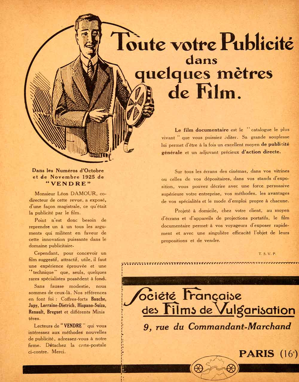 1926 Lithograph Ad Societe Francais Film Vulgarisation France Advertising VEN4