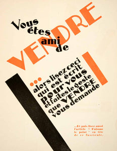 1926 Lithograph Vendre French Trade Magazine Subscription Renewal VEN4
