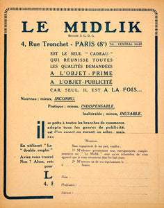 1926 Lithograph Ad Midlik 8 Rue Tronchet Paris Vendre Business Growth VEN4