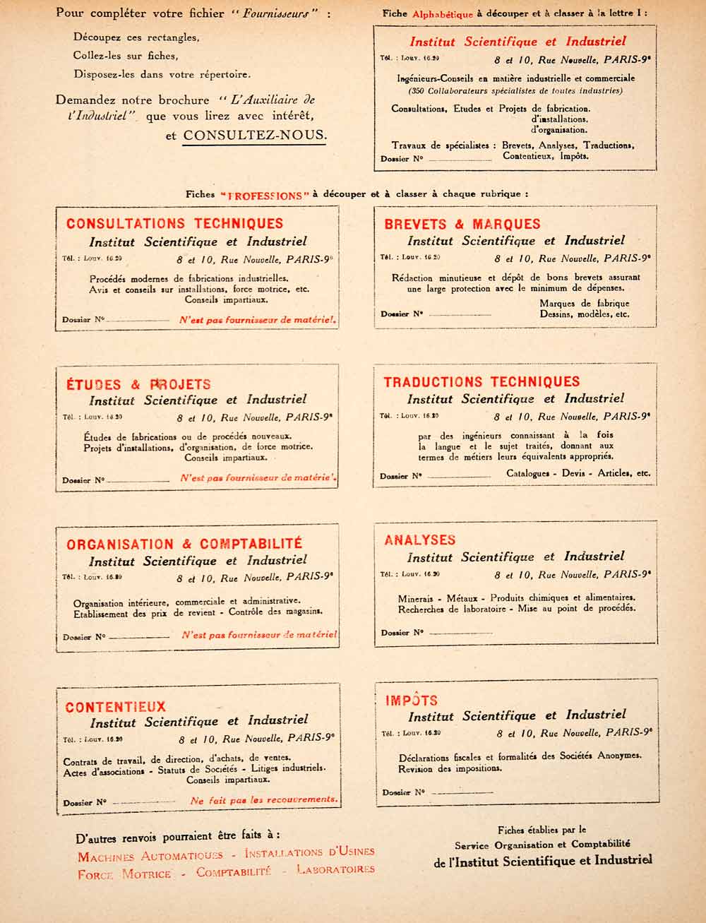 1926 Lithograph Ad Institut Scientifique Industriel 8 Rue Nouvelle Paul VEN4