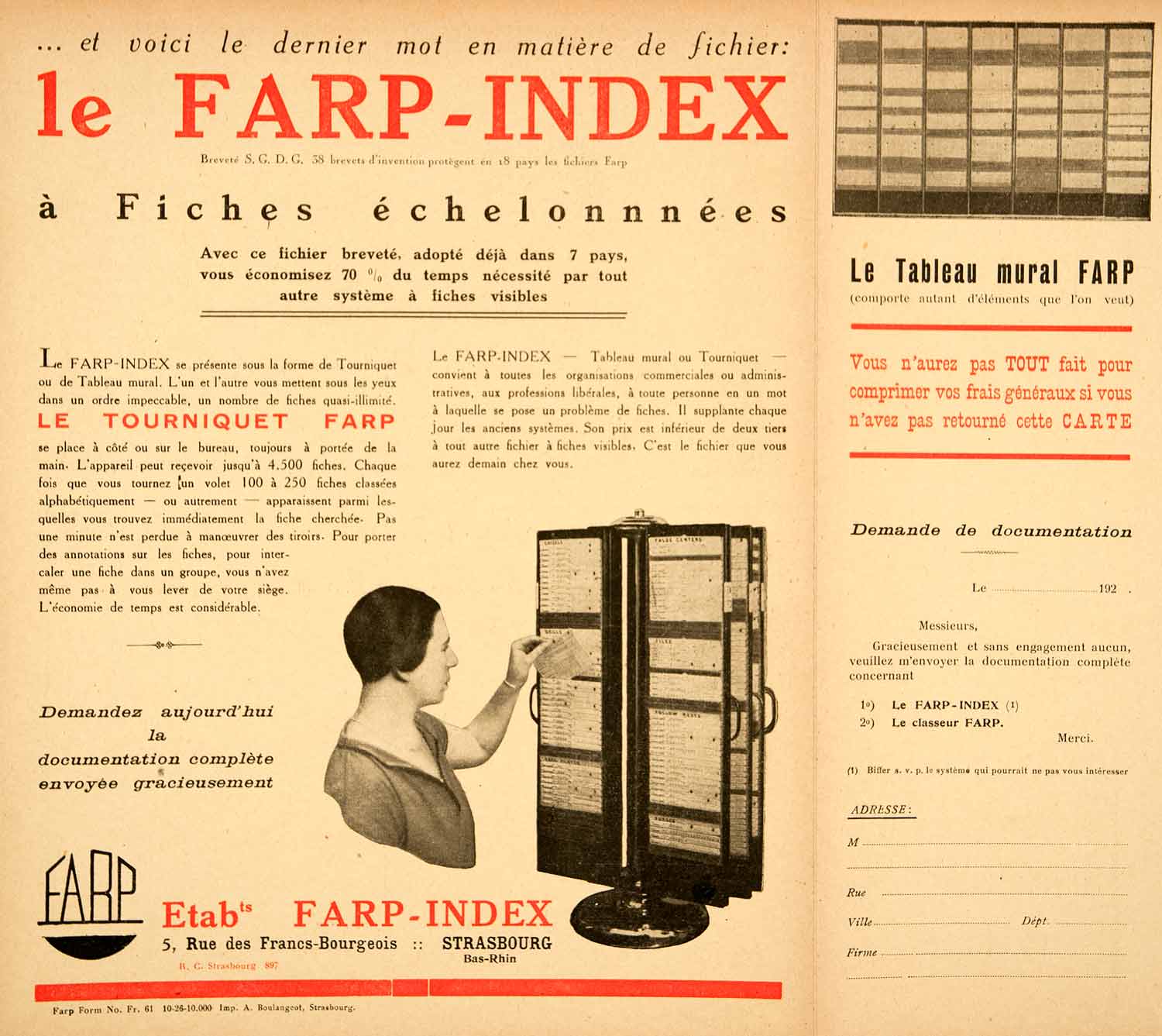 1926 Lithograph Ad Farp-Index Filing System 5 Rue Fracs-Bourgeois VEN4