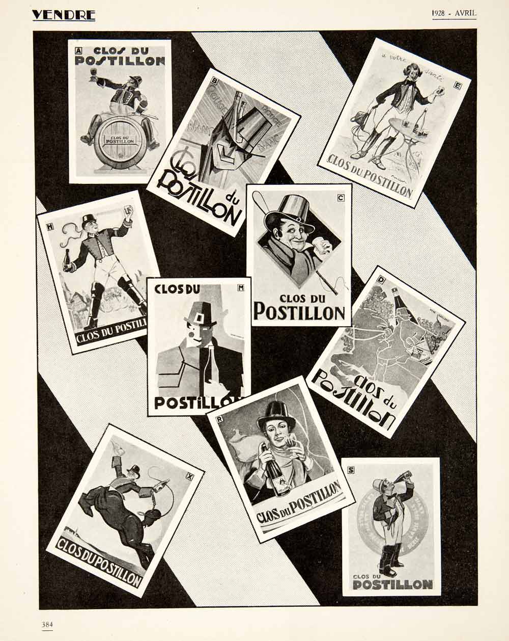 1928 Print French Art Deco Advertising Graphic Design Clos du Postillon Ads VEN5