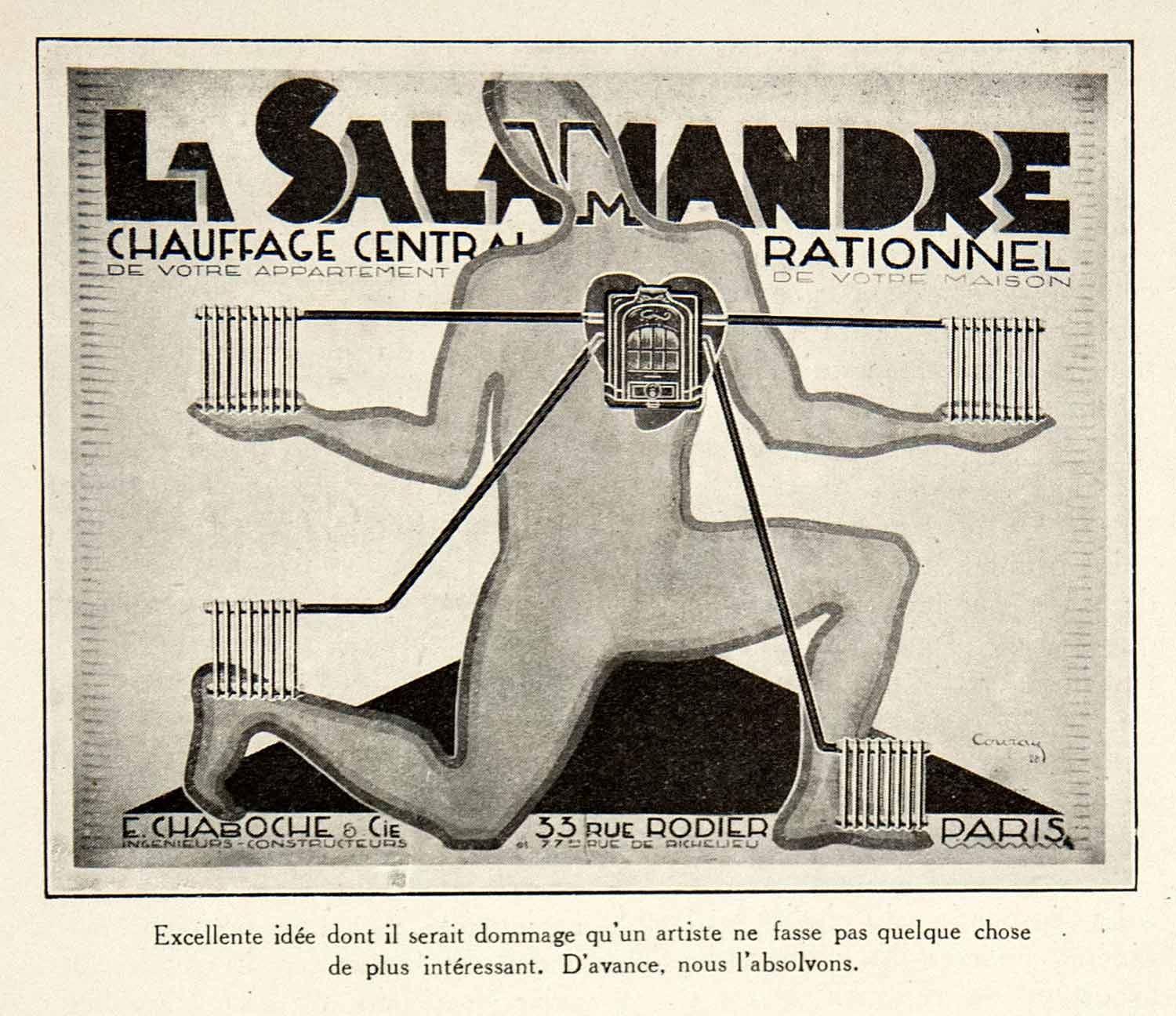 1928 Print Salamandre Radiator French Art Deco Graphic Design Advertisement VEN5