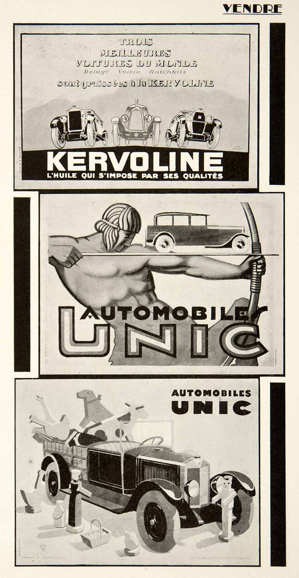 1928 Print Art Deco French Ad Graphic Design Automobiles UNIC Car Kervoline VEN5