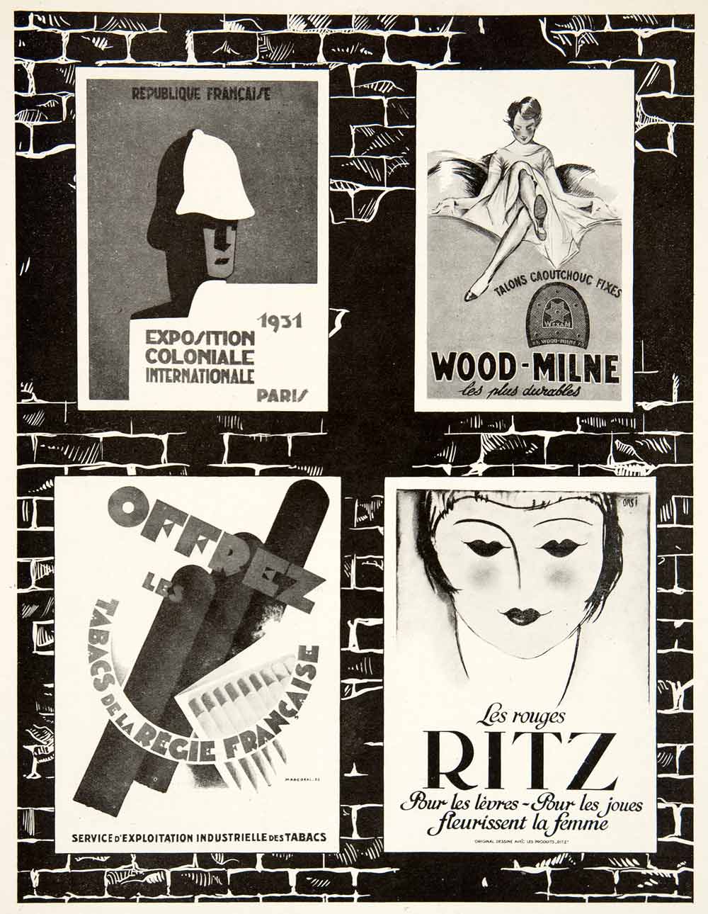 1929 Print Art Deco French Advertising Graphic Design Ritz Rouge Tabacs Ad VEN5