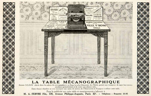1926 Ad Vintage French Table Mecanographique Typewriter Desk Febvre Paris VEN5