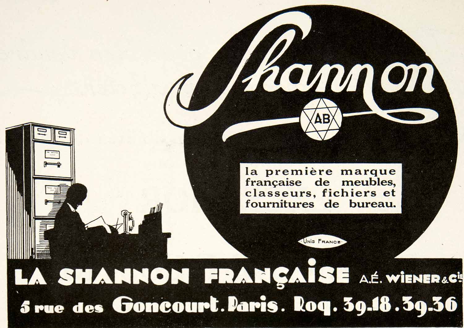 1928 Ad Vintage French La Shannon Francaise Office Furniture Supplies Files VEN5