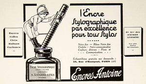 1928 Ad French Inks Encres Antoine Fountain Pen 38 Rue d'Hautpout Paris VEN5