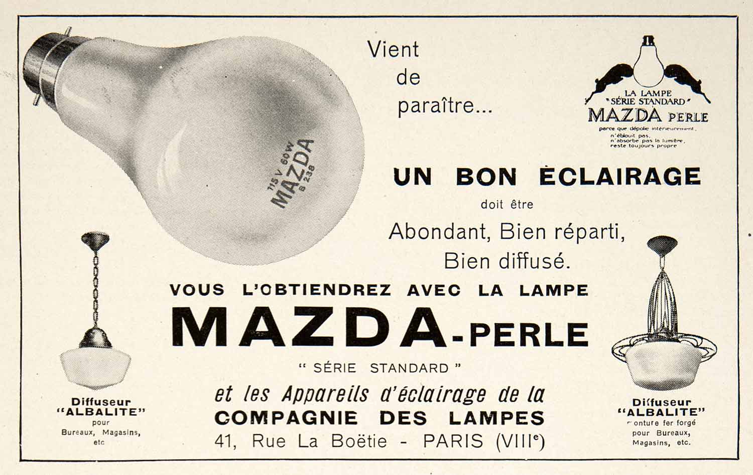 1928 Ad Vintage French Mazda Perle Light Bulb Lamp Lighting