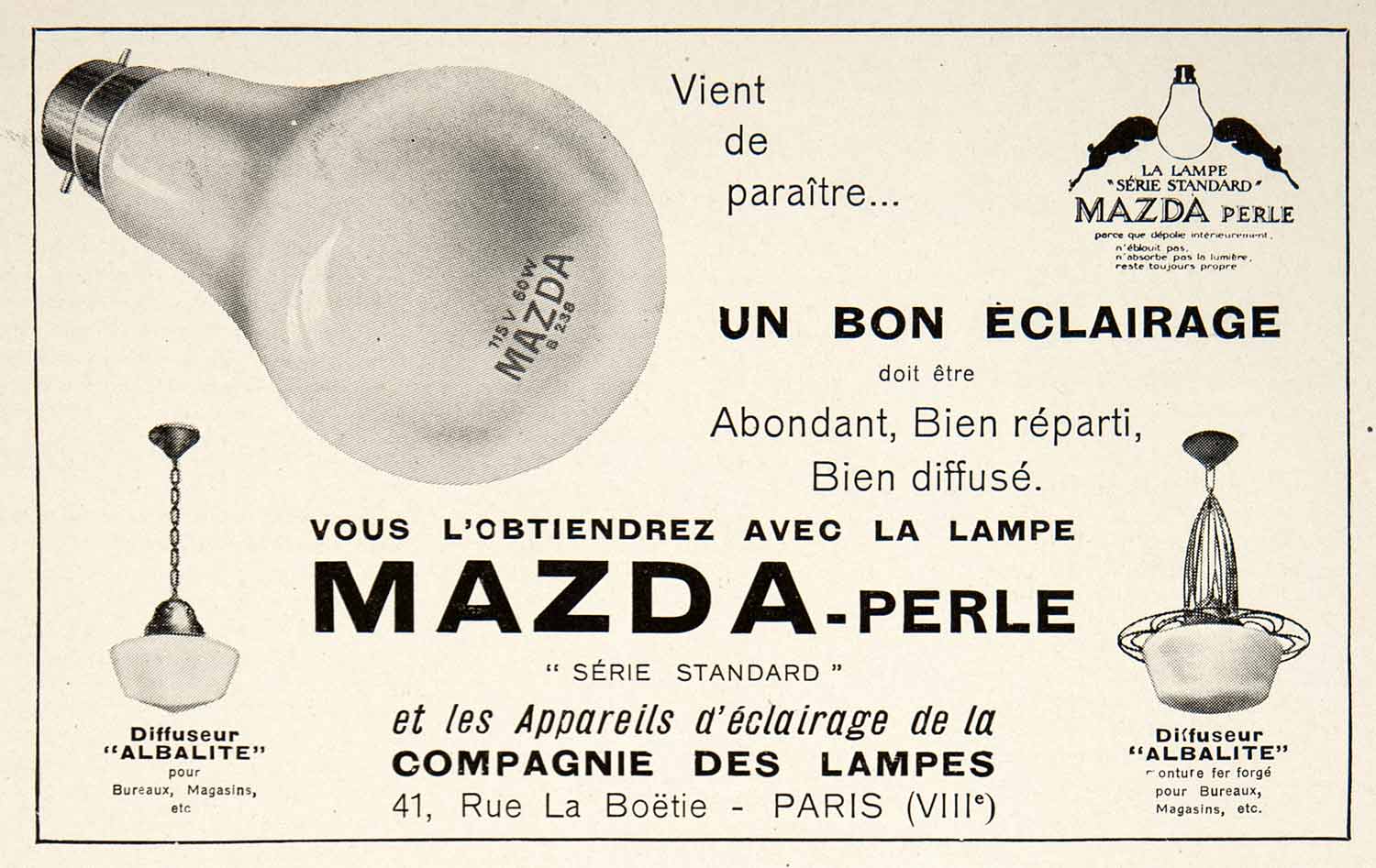 1928 Ad Vintage French Mazda Perle Light Bulb Lamp Lighting Fixture Lampes VEN5