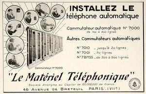1928 Ad French Telephone Automatique Automatic Commutateur 7000 Phone Lines VEN5