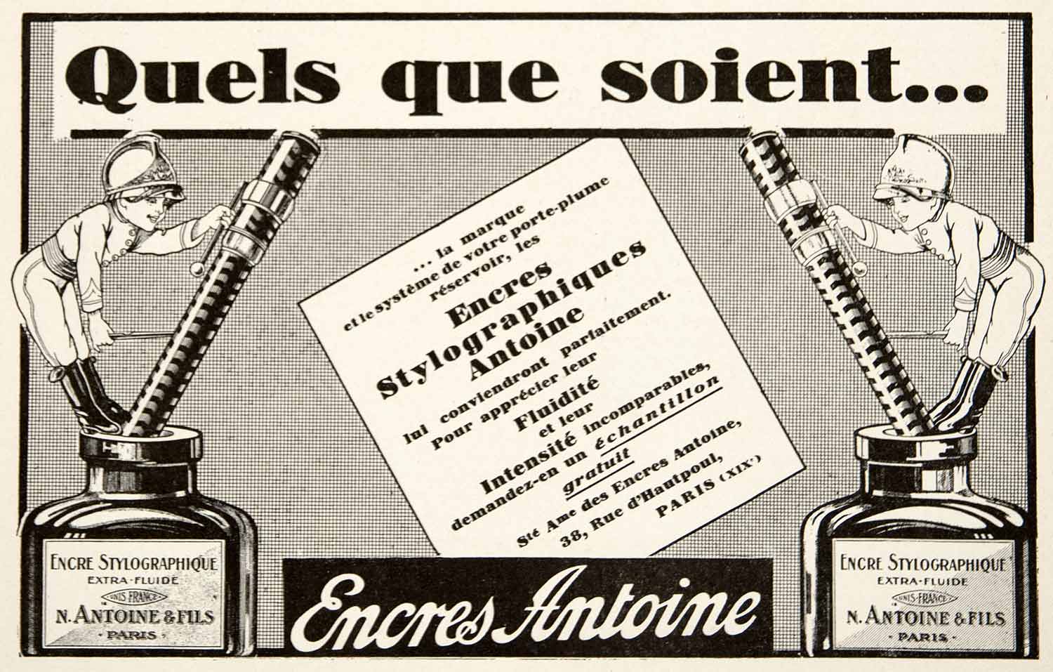 1928 Ad French Encres Stylographiques Inks Antoine, 38 Rue d'Hautpout Paris VEN5