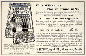 1928 Ad French ReBo Calculator Machine V. Reybaud 37 Rue Senac Marseille VEN5