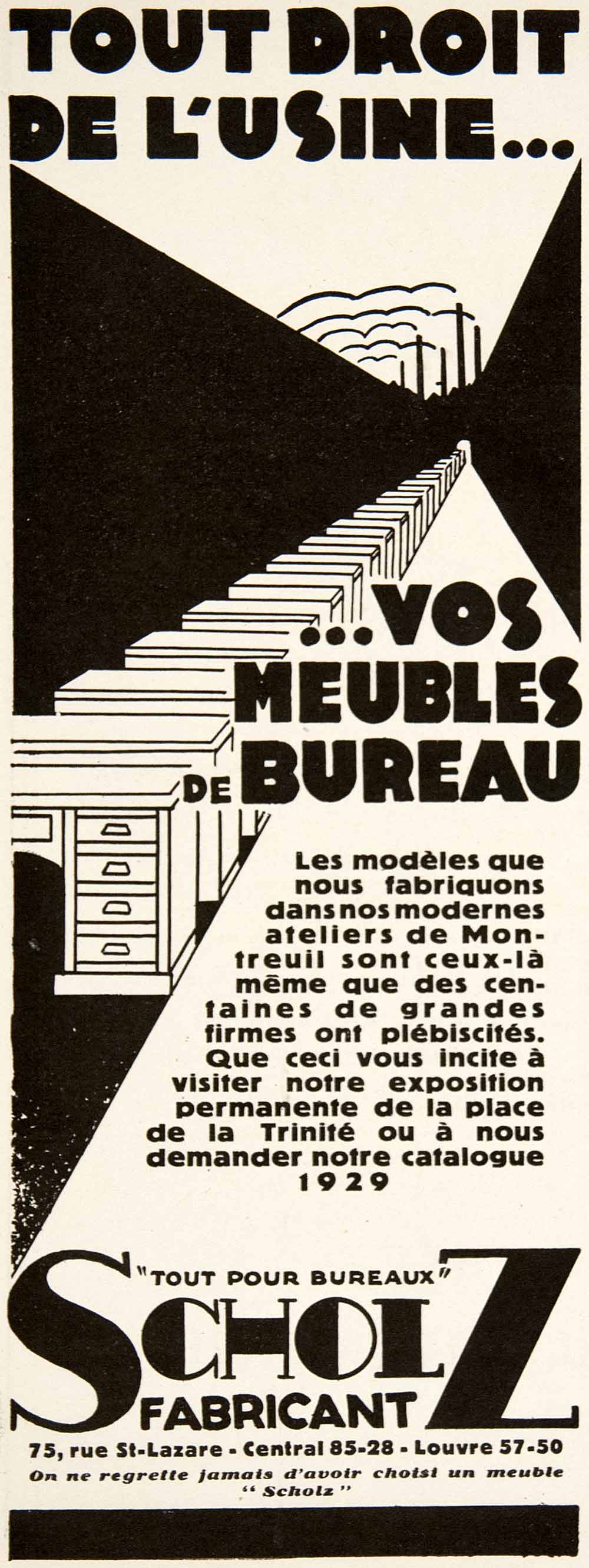 1928 Ad Vintage French Scholz Office Furniture Desks Muebles Bureau Paris VEN5