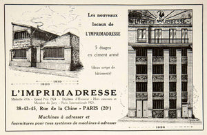 1928 Ad French Firm L'Imprimadresse 38-43-45 Rue de la Chine Paris Building VEN5