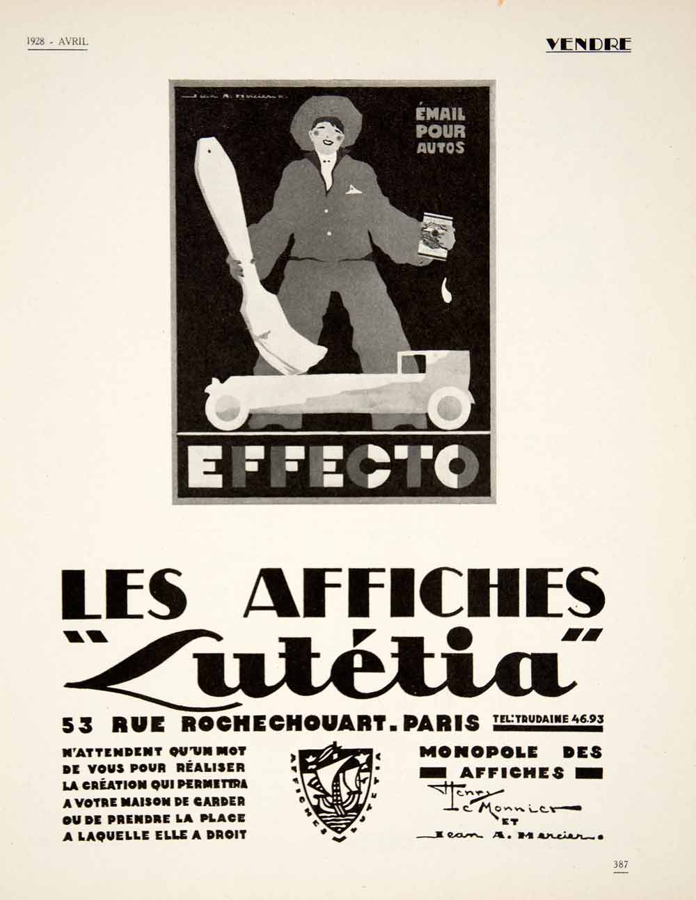 1928 Ad Les Affiches Lutetia French Advertising Agency 53 Rue Rochechouart VEN5