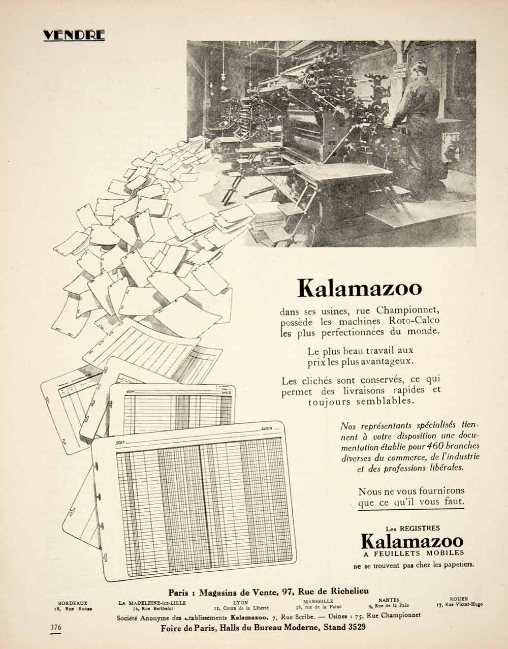1928 Ad French Kalamzaoo Business Registers Registres Feuillets Mobiles VEN5
