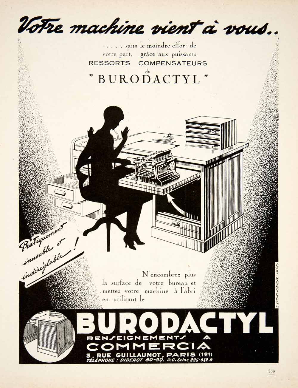 1928 Ad Vintage French Burodactyl Typewriter Desk Business Office Secretary VEN5