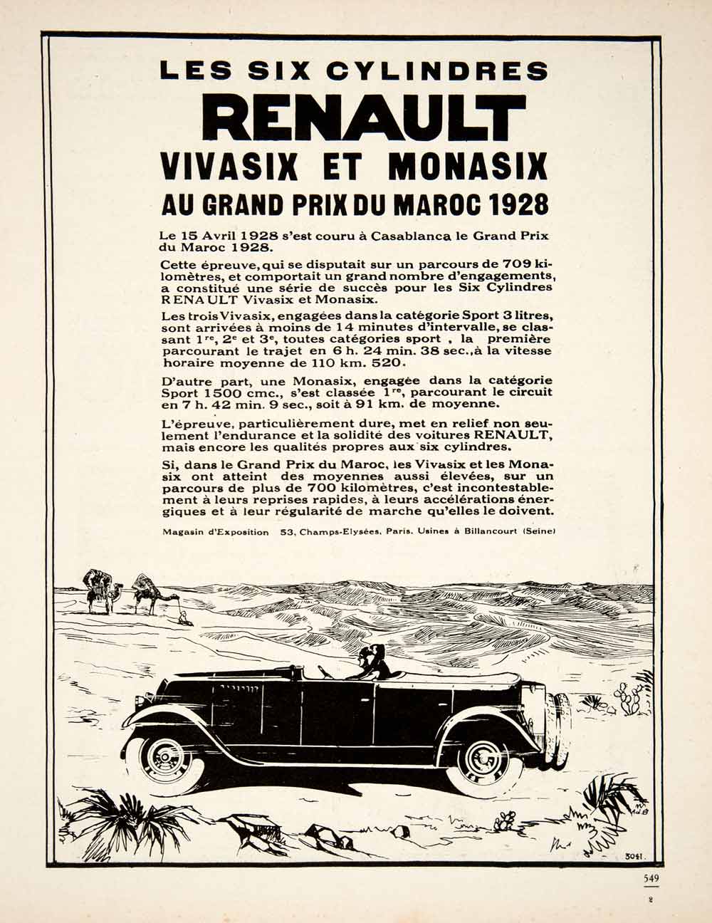 1928 Ad French Renault Automobile Monasix Vivasix Vintage Car 6