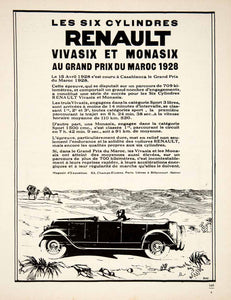 1928 Ad French Renault Automobile Monasix Vivasix Vintage Car 6 Cylinder VEN5