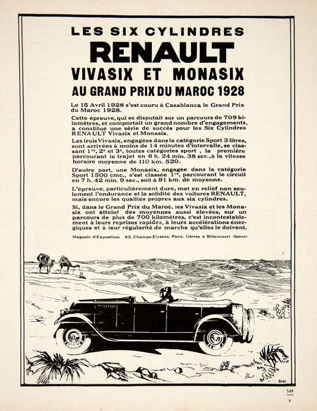 1928 Ad French Renault Automobile Monasix Vivasix Vintage Car 6