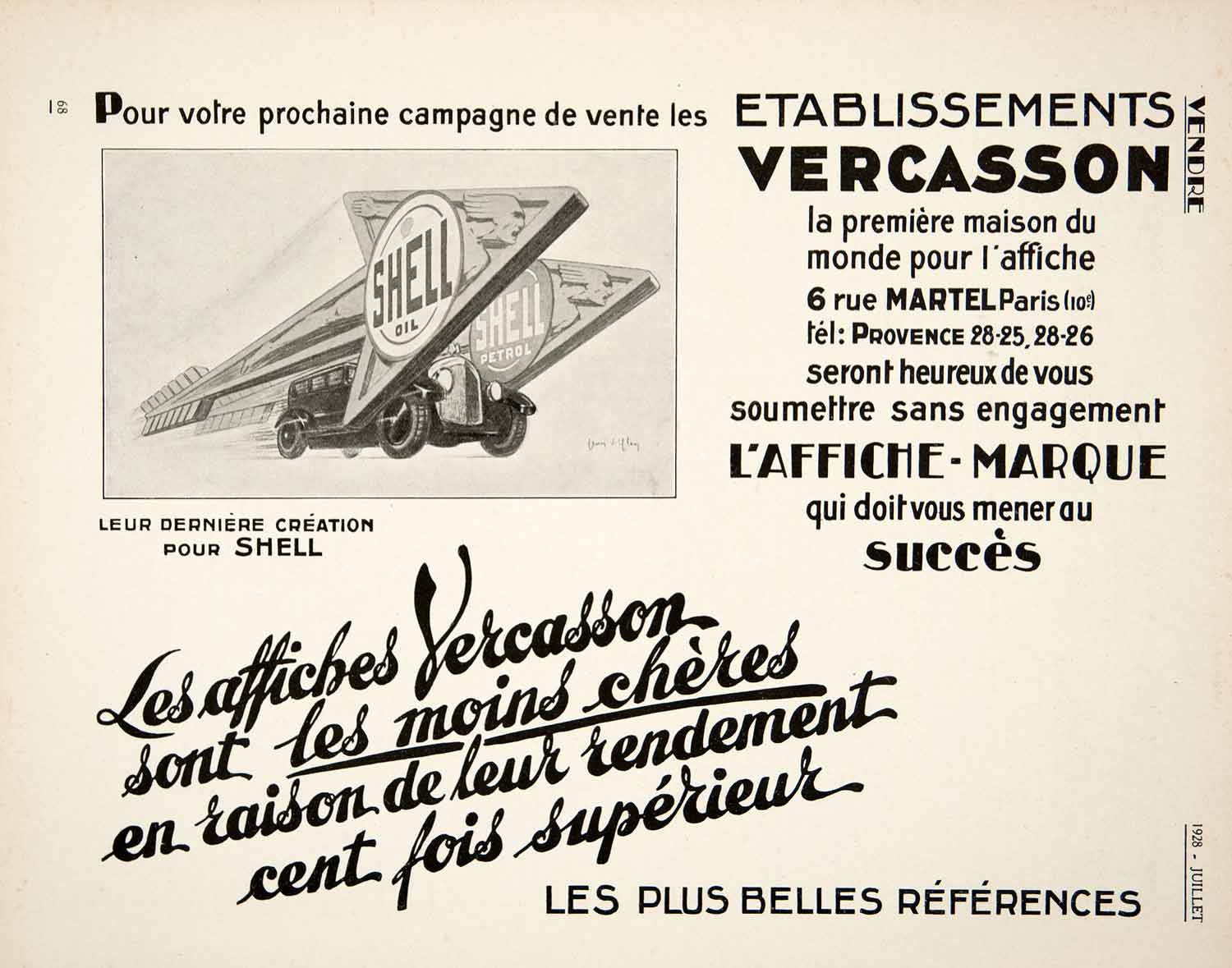 1928 Ad Agency French Etablissements Vercasson 6 Rue Martel Paris Shell Oil VEN5