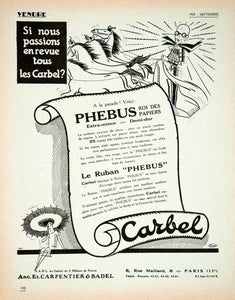 1928 Lithograph Ad French Carbel Phebus Typewriter Ribbon Carpentier Badel VEN5
