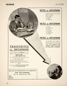1928 Ad French Dictaphone Businessman Secretary Dictating Machine Vintage VEN5
