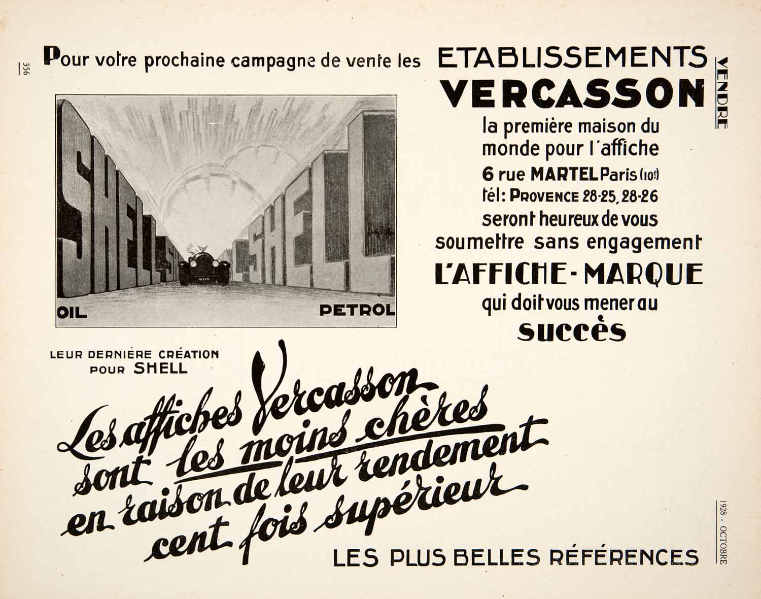 1928 Ad Etablissements Vercasson French Advertising Art Deco Shell Oil Gas VEN5