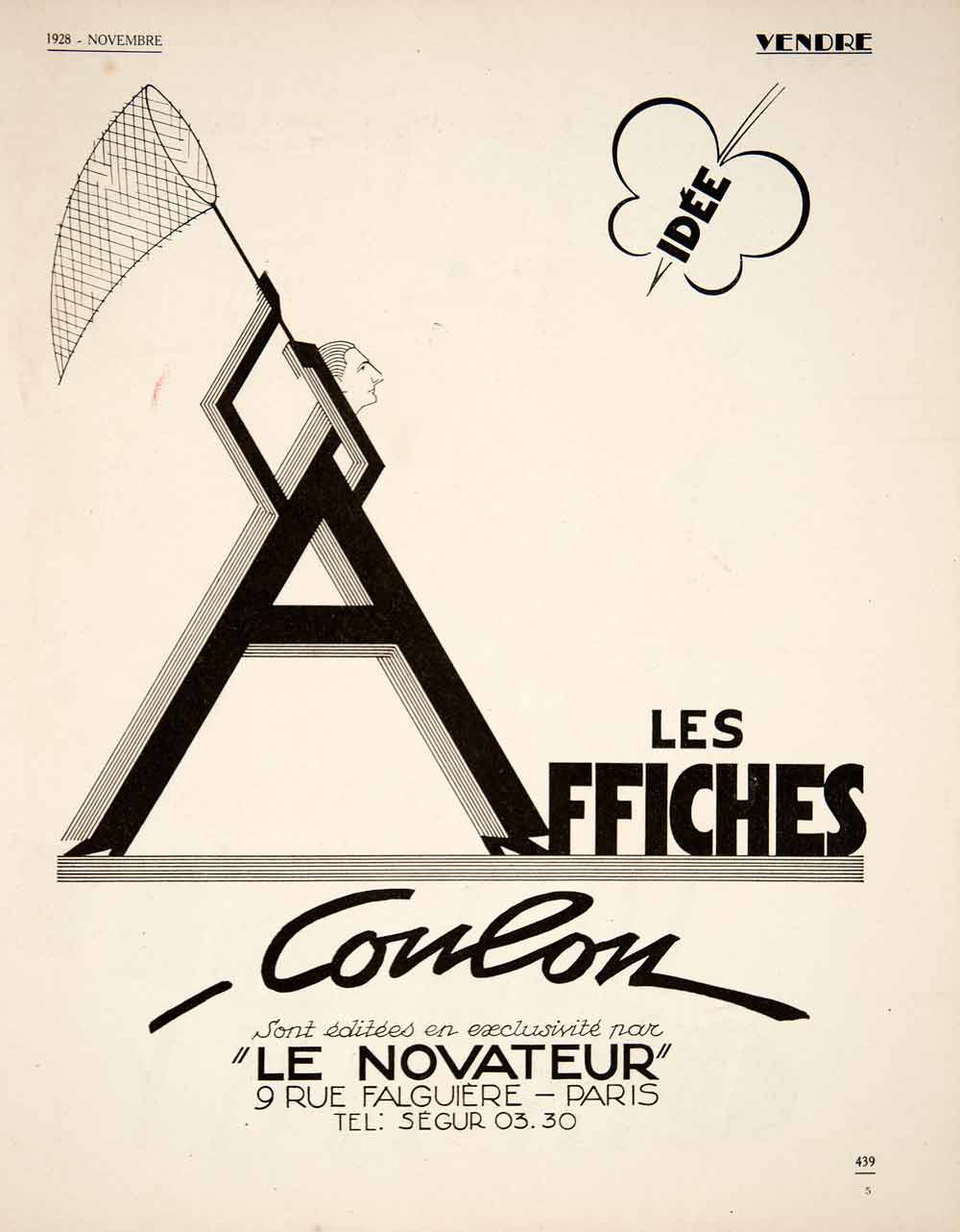 1928 Ad French Art Deco Les Affiches Coulon Advertising Agency Paris France VEN5