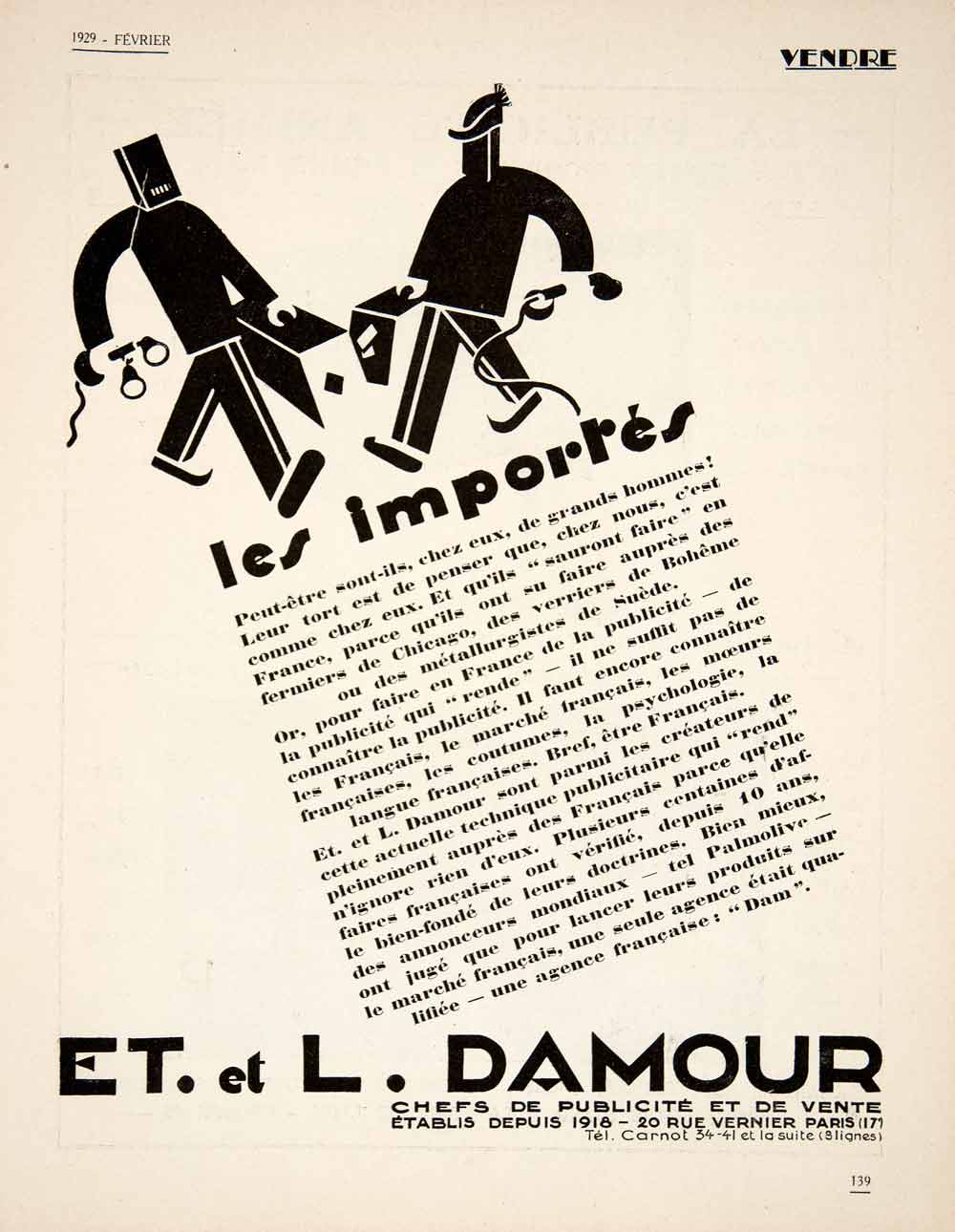 1929 Ad Art Deco Damour French Advertising Agency 20 Rue Vernier Paris VEN5