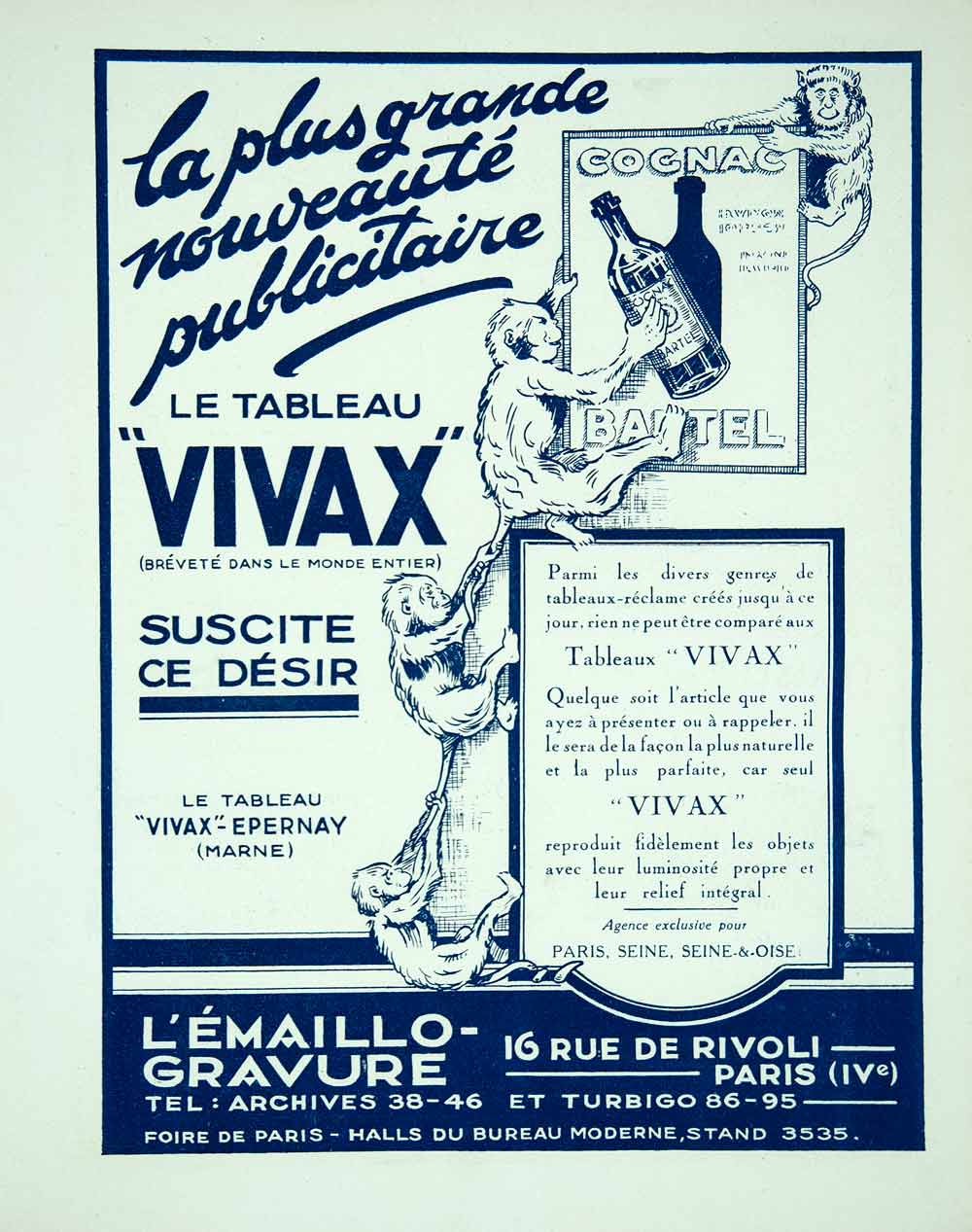1928 Lithograph Ad French L'Emaillo-Gravure Advertising Agency Monkeys VEN5