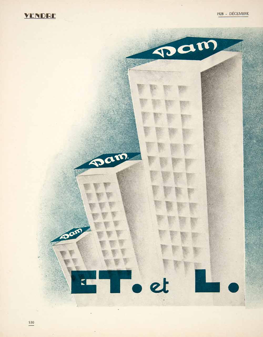 1928 Ad Art Deco Damour French Advertising Agency 20 Rue Vernier Paris VEN5
